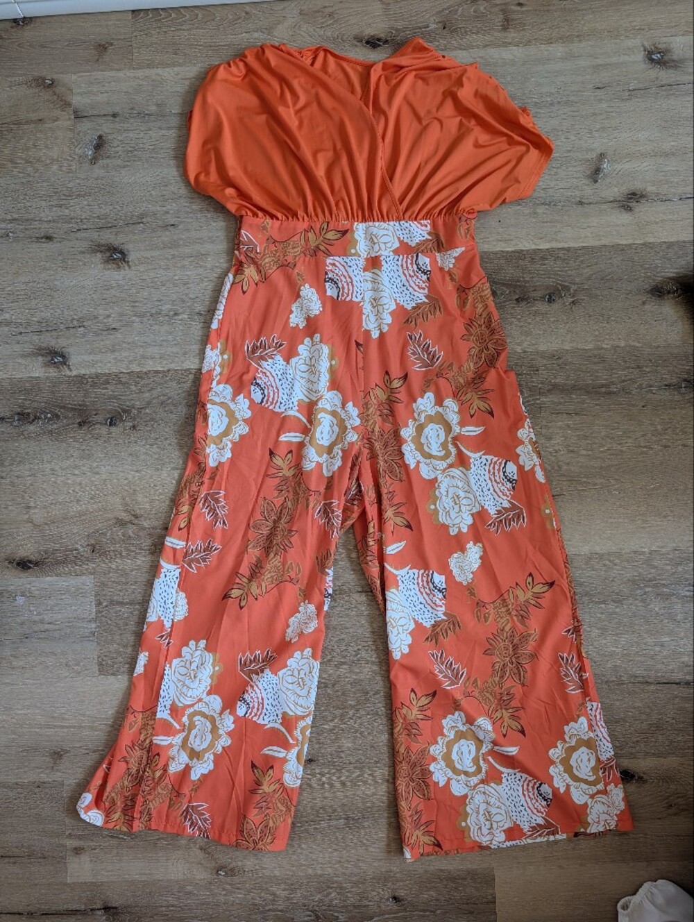 SHEIN Orange Floral Wide-Leg Jumpsuit